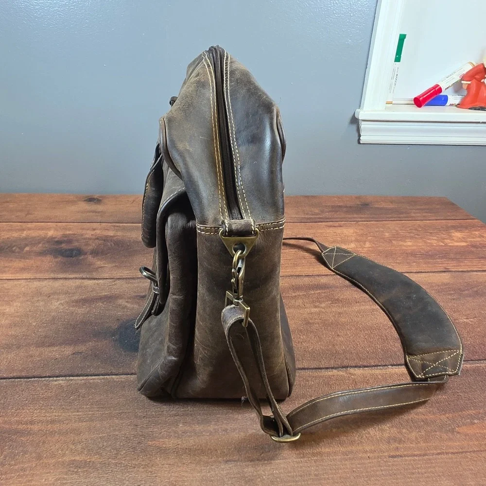 Canyon Outback Briefcase Mens Large Brown Good Distressed Leather Messenger Bag